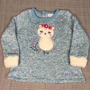 Quiltex Toddler Sweater 18M Blue Owl Appliqué Sherpa Cuffs Cozy Top